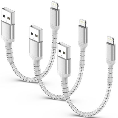 Picture of 6 Inch iPhone Charging Cable, 3 Pack Braided Short iPhone Charger Cord [MFi Ceritified] Compatible with Apple iPhone 14 13 12 11 Pro Max/Mini XS XR X 8 7 Plus SE2 iPad, Short Lightning Cable