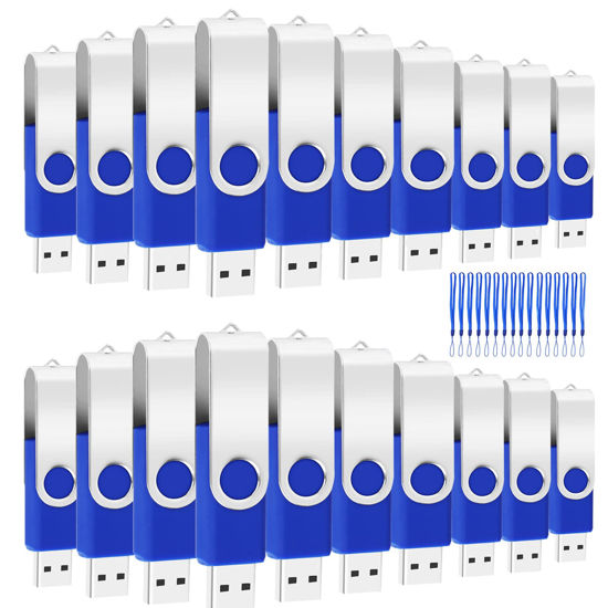 Picture of 20PCS 4GB Bulk Flash Drives EASTBULL USB 2.0 Metal 4GB Flash Drive Bulk Thumb Drive Pack Swivel USB Drives Pack (Blue 20Pack)