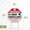Picture of 2PC Video Surveillance Sign with Stake, 13 Inches by 13 Inches - Corrugated Plastic - Warning Home Security Signs for Outdoor Yard - No Trespassing Private Property