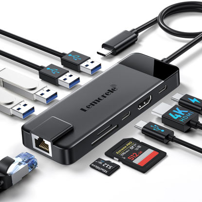 Picture of Lemorele USB C Hub Multiport Adapter 10-in-1 USB C Dongle for MacBook Pro Air, Gigabit Ethernet with 4K HDMI, 100W PD, USB 3.0 5Gbps Port, SD/TF Card Reader Adapter, Compatible for Windows/Mac/iPad