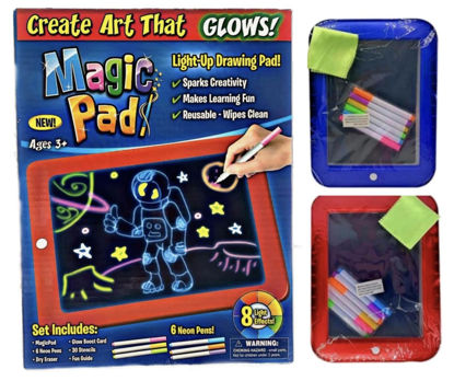 Picture of waheed LED Drawing Tablet, Magic Pad, Includes Smooth Fun Guide. Glow Boost, 6Double Sided Markets, 42 Stencils, Dry Erasers, Red, 10.3x7.8x0.8