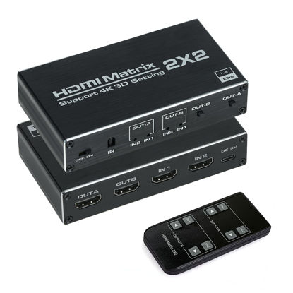 Picture of HDMI Matrix 2x2, HDMI Matrix Switch 2 in 2 Out Switcher Splitter Box with IR Remote Control, Support Ultra 4K@60Hz YUV 4:2:0, 4K@30Hz, 3D, 1080P，HDMI 1.4, HDCP 1.4