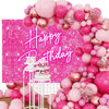 Picture of InMemory Shiny Pink Neon Happy Birthday Backdrop for Lady Girls Women Princess Theme Party Table Wall Decorations Banner Sparkle Birthday Photo Booth Studio Background 5x3ft