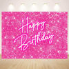 Picture of InMemory Shiny Pink Neon Happy Birthday Backdrop for Lady Girls Women Princess Theme Party Table Wall Decorations Banner Sparkle Birthday Photo Booth Studio Background 5x3ft