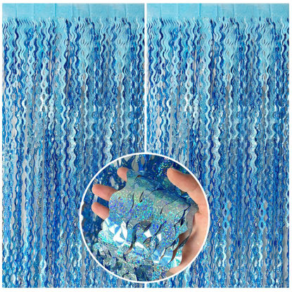Picture of Tinsel Foil Fringe Curtains Wavy Backdrop for Parties Sparkle Metallic Wavy Foil Fringe Backdrop Curtain for Party Decorations Photo Booth Props for Birthday Graduation Wedding
