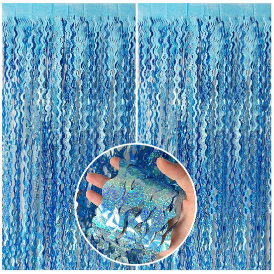 Picture of Tinsel Foil Fringe Curtains Wavy Backdrop for Parties Sparkle Metallic Wavy Foil Fringe Backdrop Curtain for Party Decorations Photo Booth Props for Birthday Graduation Wedding