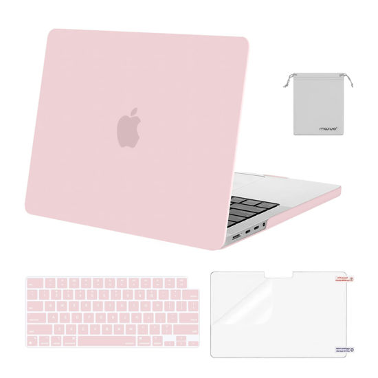 Picture of MOSISO Compatible with MacBook Pro 14 inch Case 2024 2023 2022 2021 M4 M3 M2 M1 Pro Max A3112 A3185 A3401 A2918 A2992 A2779 A2442, Plastic Hard Shell&Keyboard Cover&Screen Film&Pouch, Rose Quartz