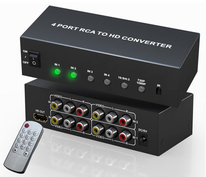 Picture of Multiple AV to HDMI Converter 4 Port RCA to HDMI - 1080P/720P Red White Yellow Composite Component to HDMI Converter for Smart TV/AUX/N64/PS2/PS3/VHS/VCR/DVD Players, Support 4:3/16:9 RCA to HDMI Hub