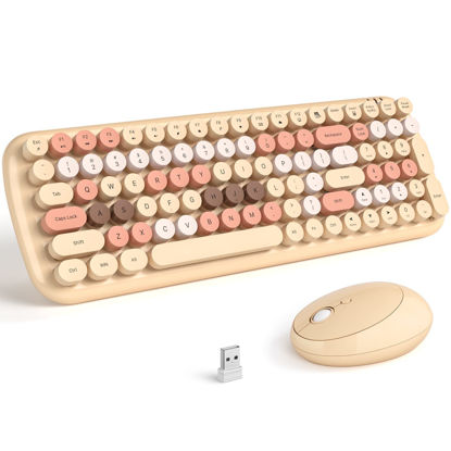 Picture of MOFII Wireless Keyboard and Mouse Combo, 2.4G Retro Typewriter Wireless Keyboard with Number Pad and Optical Ambidextrous Wireless Mouse for PC/Computer/Laptop/Desktop/Mac (Milk Tea Colorful)