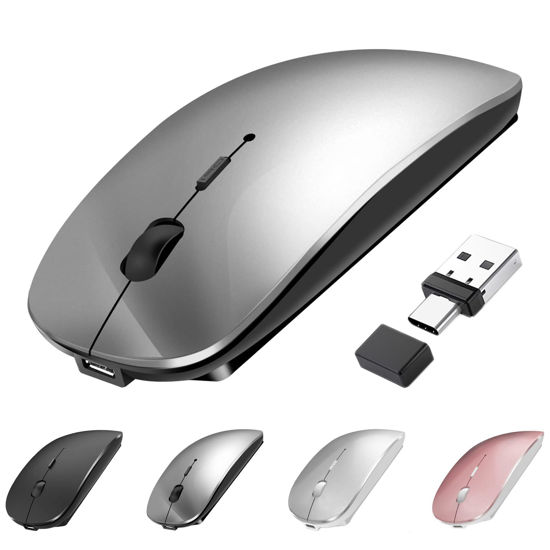 Picture of Wireless Mouse for MacBook Pro Air iMac Desktop Laptop Mac Book Air, Bluetooth Wireless Mouse USB C Rechargeable Compatible with Surface Pro/Computer, Wireless Mouse with USB Type-C Receiver