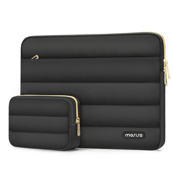 Picture of MOSISO 15-15.6 inch Laptop Case, 16 inch Puffy Laptop Sleeve Compatible with MacBook Pro 16, HP, Dell, ASUS, Acer Laptop Notebook Computer, Polyester Horizontal Bag with Small Case, Black