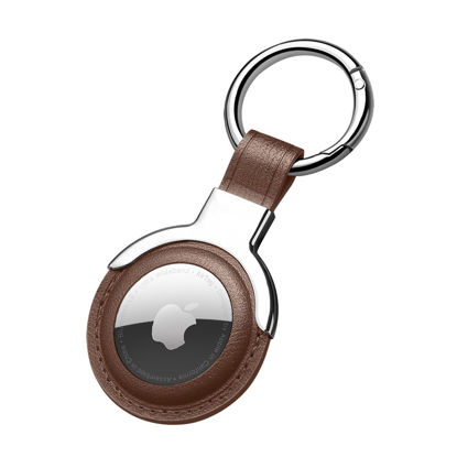 Picture of Sichy Leather Protective Case for AirTags, AirTags Loop Holder Airtag Keyring Cases Air Tags Protective Cover Airtag Key Chain Loop Holders for Luggage Dog Cat Pet Collar (Brown)