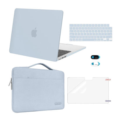 Picture of MOSISO Compatible with MacBook Air 13 inch Case 2024 2023 2022 M3 A3113 M2 A2681, Plastic Hard Shell&Sleeve Bag&Keyboard Skin&Webcam Cover&Screen Film for MacBook Air 13.6 inch Case, Baby Blue