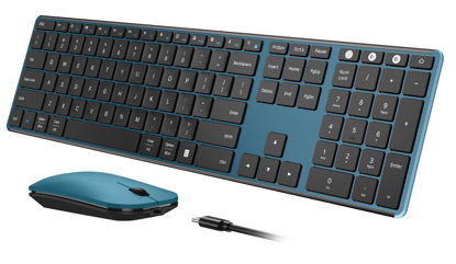 Picture of Wireless Bluetooth Keyboard and Mouse Combo (USB + Dual BT), seenda Multi-Device Rechargeable Slim Keyboard and Mouse, Compatible for Win 7/8/10, MacBook Pro/Air, iPad, Tablet - Black Blue