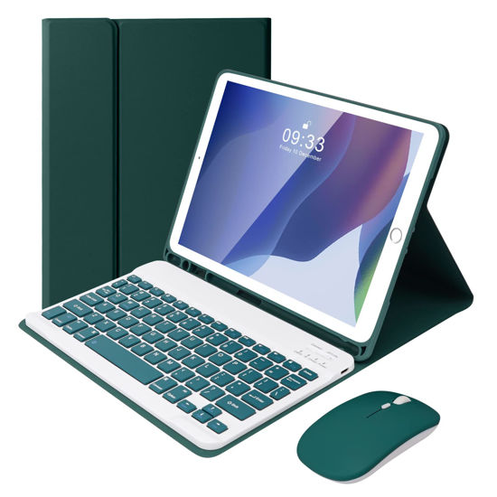Picture of SOPPY Keyboard Case with Mouse for iPad, Bluetooth Keyboard for iPad 9th Gen./8th Gen./7th Gen 10.2 inch, iPad Air 3, iPad Pro 10.5" 2017, Detachable Keyboard, Built-in Pen Holder - Dark Green - US