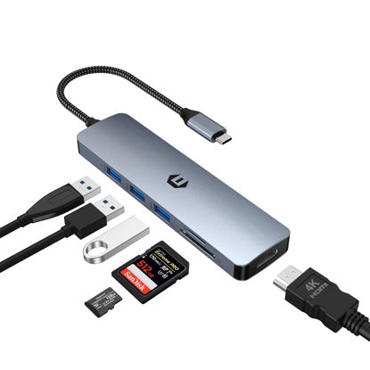 Picture of oditton USB C Hub, 6 in 1 USB C to USB Adapter, USB C Multiport Dongle with 4K HDMI, 3 x USB 3.0, SD/TF Card Slot for New Mac Pro/Mac Air and a Variety of Type C Devices