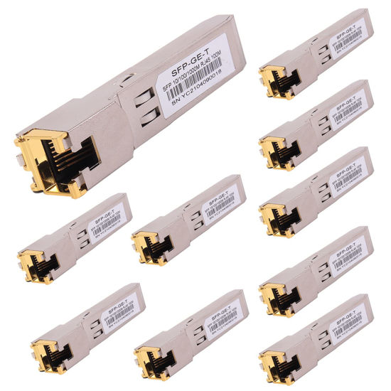 Picture of 10PCS 1000BASE-T Gigabit SFP to RJ45 Copper Ethernet Modular Transceiver for Cisco,Meraki,Ubiquiti,D/TP Link,Supermicro,Netgear,Broadcom, 1.25G SFP-T CAT5E/CAT6 up to 100m Mikrotik S-RJ01