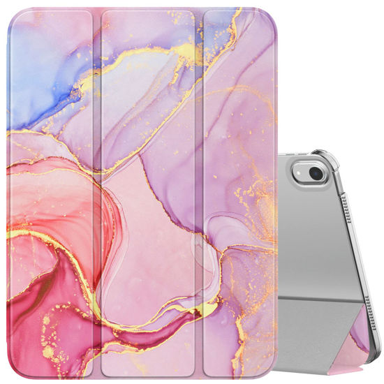 Picture of MoKo for iPad 10th Generation Case 2022, Slim Stand Hard PC Translucent Back Shell Smart Cover Case for iPad 10th Gen 10.9 inch 2022, Support Touch ID, Auto Wake/Sleep,Light Pink Gold Marble