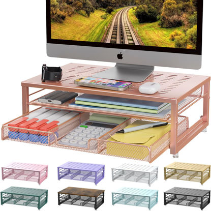 Picture of gianotter Computer Monitor Stand Riser, Desk Organizers and Accessories with Drawer, Office Desk Accessories & Workspace Desktop Organizers Storage for Classroom Office Supplies Decor (Rose)