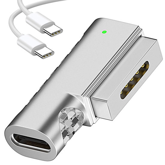Picture of kocomio Magnetic 90 Degree USB C to Magnetic 2 T-Tip Adapter, Type-C to Safe 2 T-Head PD 100W Power Fast Charging Converter for 2013-2015 MacBook Pro Air with 100W/5A USB C Cable (1.5M)