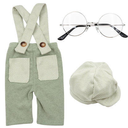 Picture of SPOKKI New Born Photoshoot Outfits,Newborn Boy Photoshoot Outfits,Newborn Photography Outfits Boy,Bib Pants,Hats and Glasses(Light Green)