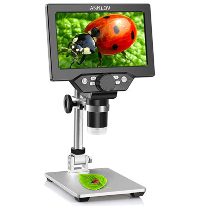 Picture of 7" LCD Digital Microscope ANNLOV 1200X Maginfication 1080P Coin Microscope with Metal Stand,12MP Ultra-Precise Focusing Video Camera for Kids Adults,8 LED Fill Lights Windows/Mac Compatible
