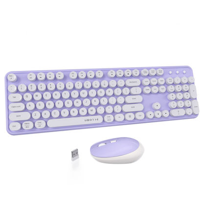 Picture of UBOTIE Colorful Computer Wireless Keyboards Mouse Combo, Typewriter Flexible Keys Office Full-Sized Keyboards, 2.4GHz Dropout-Free Connection and Optical Mouse (Purple-White)