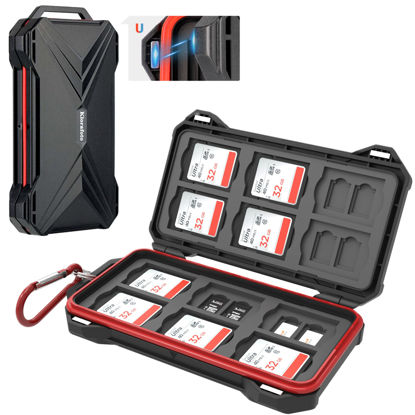 Picture of [12 SD + 24 TF] 36 Slots Magnetic Closure Memory Card Case Holder Organizer Keeper for Camera SD SDHC SDXC MSD MicroSD MicroSDXC MicroSDHC TF & Huawei Smartphone Nano SIM NM Nano Memory Cards Storage