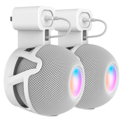 Picture of CUHIOY Wall Mount for HomePod Mini, Built-in Cord Management Speaker Stand for Outlet Home Pod, Space-Saving Smart Speaker Plug Holder for Homepod, Safe Stable Speaker Accessories(White, 2 Pack)