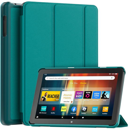 Picture of New Amazon Fire HD 8 Tablet Case (12th/10th Generation, 2024/2022/2020 Release), Lainergie Slim Light Smart Trifold Stand PU Lether Cover with Auto Wake/Sleep Incompatible with Alcatel TCL, Emerald