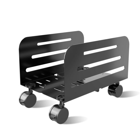 Picture of suptek Mobile Desktop Tower Computer Metal Floor Stand, CPU Steel Rolling Stand, 5.5 to 9.8 inch Wide Adjustable Mobile Cart Holder with Locking Caster Wheels, Gaming PC Holder, Black ZJJ005