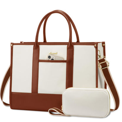Picture of LOVEVOOK Laptop Tote Bags for Women Work Bag 15.6 inch Large Professional Teacher Purse Lightweight Computer Bag Briefcase Business Office, Beige-brown