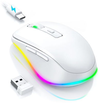 Picture of PEIOUS Mouse for Laptop, Wireless Mouse Jiggler - LED Wireless Mice with Build-in Mouse Jiggler Mover, Rechargeable Moving Mouse for Computer Undetectable Keeps Computer Awake - White