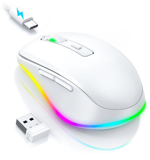 Picture of PEIOUS Mouse for Laptop, Wireless Mouse Jiggler - LED Wireless Mice with Build-in Mouse Jiggler Mover, Rechargeable Moving Mouse for Computer Undetectable Keeps Computer Awake - White