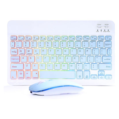 Picture of Ultra-Slim Bluetooth Keyboard and Mouse Portable Mini Wireless Keyboard Rechargeable 7-Color Backlit for Apple iPad iPhone Samsung Tablet iPhone Smartphone iOS Android Windows,(10 inch Blue)