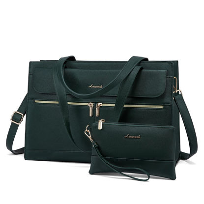 Picture of LOVEVOOK Laptop Bag for Women 15.6 Inch Laptop Tote Work Bag Professional Leather Computer Briefcase Waterproof Handbag Shoulder Bag Large Capacity Business Teacher Office Bag Crossbody Purse