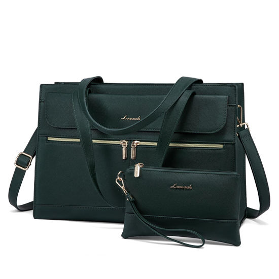 Picture of LOVEVOOK Laptop Bag for Women 15.6 Inch Laptop Tote Work Bag Professional Leather Computer Briefcase Waterproof Handbag Shoulder Bag Large Capacity Business Teacher Office Bag Crossbody Purse