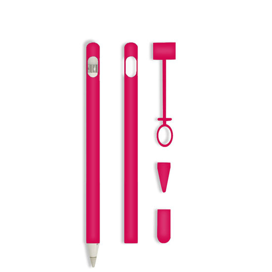 Picture of siduater Silicone Sleeve for Apple Pencil 1st Generation, Ultra Light Pen Skin Case Accessories Soft Protective iPad Pencil Grip Holder with 2 Nib Covers 1 Cable Adapter Tether, Magenta