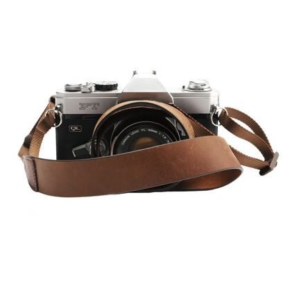 Picture of CANPIS Oil Skin Brown Leather Camera Strap, Soft Adjustable Vintage Camera Strap, Comfortable Camera Neck Shoulder Strap for Women Men Mirrorless DSLR