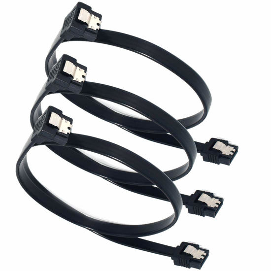 Picture of ELifeApply SATA Cables, Sata III 6.0 Gbps Cable 90 Degree Right Angle Data Cable 7 Pin with Locking Latch 18Inch for SATA HDD, SSD, CD Driver etc(3 Pack)