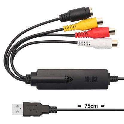 Picture of USB Video Capture Card Grabber - August VGB350 - Transfer VHS Mini DV Hi8 DVD to Computer for Windows 11,10,8,7, Composite S-Video, PAL/NTSC/SECAM, Convert Video from VCR & Camcorder