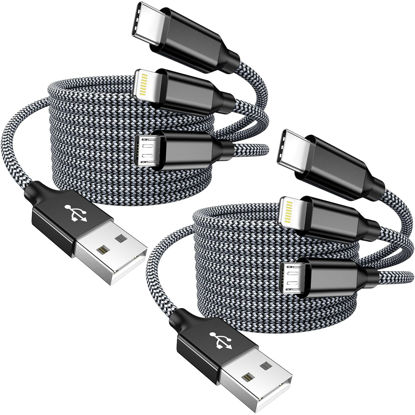 Picture of Multi Charging Cable 4ft 2Pack 3 in 1 Multi iPhone Charger Cable Nylon Braided Apple MFi Certified Universal USB Fast Charging Cord with Type-C/USB C Micro Lightning for Phone iPad iPhone Tablet