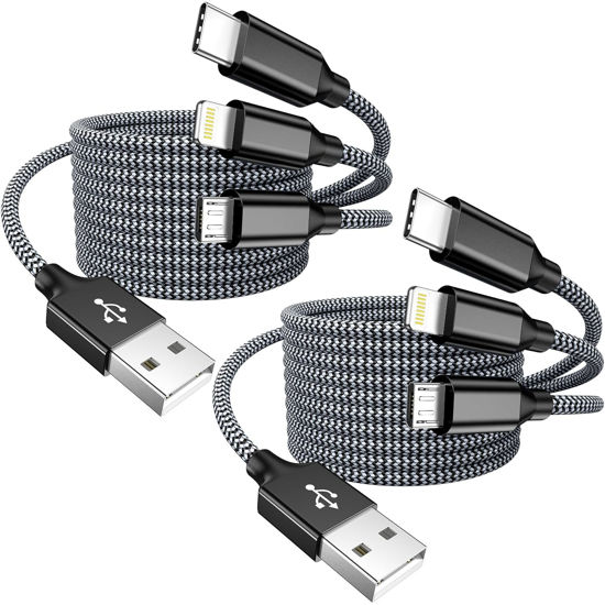 Picture of Multi Charging Cable 4ft 2Pack 3 in 1 Multi iPhone Charger Cable Nylon Braided Apple MFi Certified Universal USB Fast Charging Cord with Type-C/USB C Micro Lightning for Phone iPad iPhone Tablet