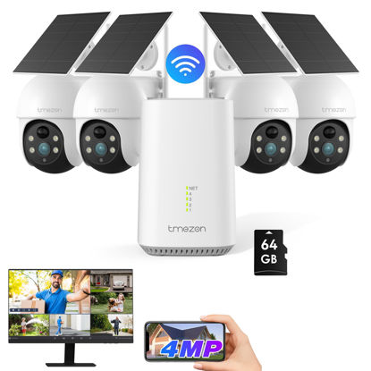 Picture of TMEZON Security Cameras Outdoor Wireless, Solar Security Cameras Outdoor, 4MP FHD Home Security System Battery Powered, 4-Cam Kit 360° Pan & Tilt, No Monthly Fee, Easy Setup