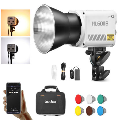 Picture of Godox70W LED Video Light ML60IIBi,2800-5600K,CRI 96+ TLCI97+ 13000LUX,Portable Continous Output Lighting for Studio Live Streaming Video Recording, Wedding,Indoor & Outdoor Shooting...