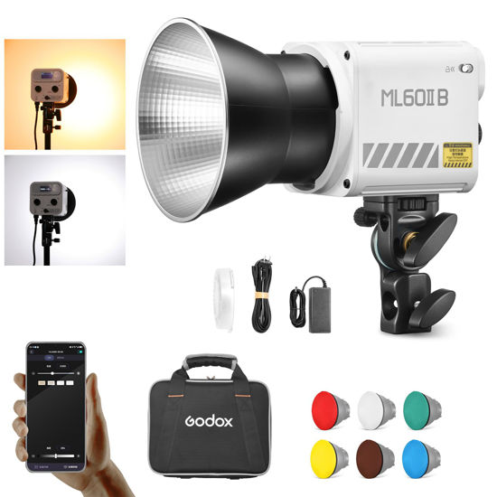 Picture of Godox70W LED Video Light ML60IIBi,2800-5600K,CRI 96+ TLCI97+ 13000LUX,Portable Continous Output Lighting for Studio Live Streaming Video Recording, Wedding,Indoor & Outdoor Shooting...