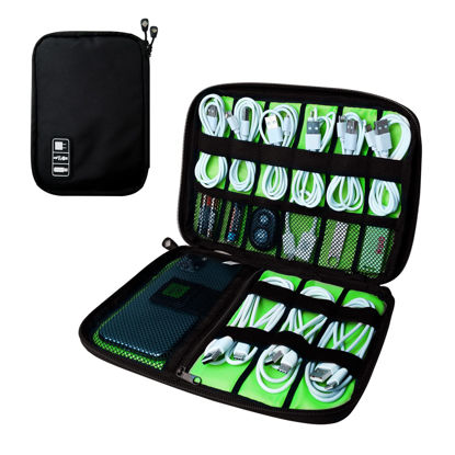 Picture of Lcsmaokin Electronics Travel Organizer,Portable Waterproof Electronic Travel Storage Bag for Small Charging Cord Storage,Charger,SD Card etc,for Travel,Business -Black Green