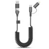 Picture of Coiled USB-C and Lightning Cable 2-in-1, 3FT i-Phone 15 Car Charger Cord, 60W Fast Charging Cable for i-Phone 15, Samsung Galaxy, Google Pixel, Supports Apple CarPlay & Android Auto (Black)