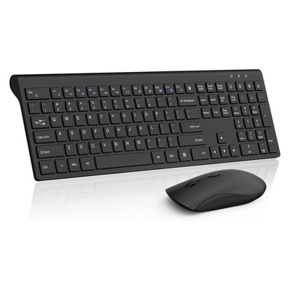 Picture of Wireless Keyboard and Mouse Combo, Silent Full-Size Computer Keyboard with Calculator Button, 2400 DPI Mouse, Quiet Click, Slim Cordless USB Keyboard Mouse Set for Laptop PC Windows Mac - Black