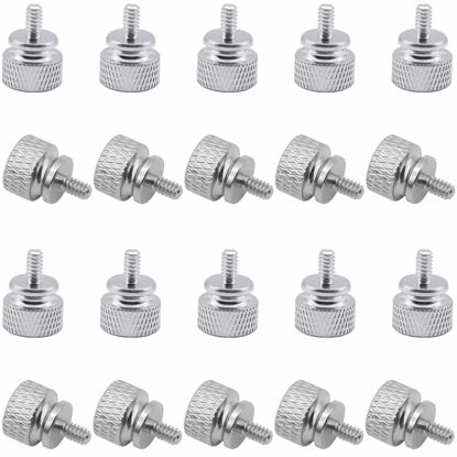 Picture of Powlankou 20 Pieces 6#-32 Computer Case Screws, Anodized Aluminum Thumbscrews, Fully Threaded Knurled Thumbscrews, Thumb Screws (Silver)